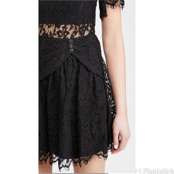 NEW Self-Portrait Fine Cord Short Sleeve Mini Dress Black Lace Size 8 - Picture 3 of 14
